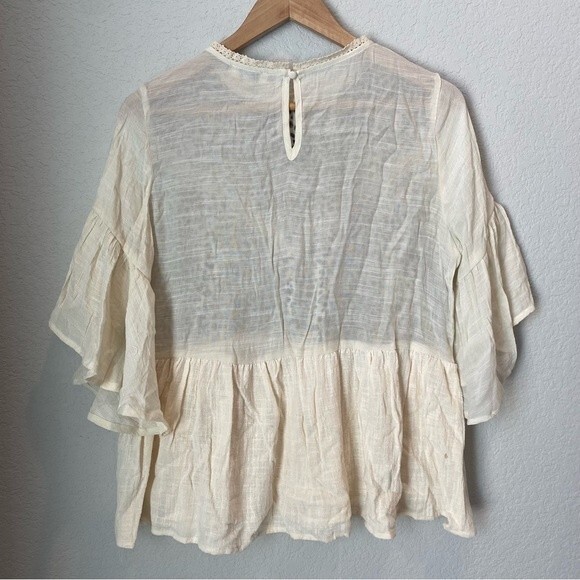 NWT Umgee Cream Animal Print Boho 100% Cotton Blouse - Size M - Picture 5 of 6